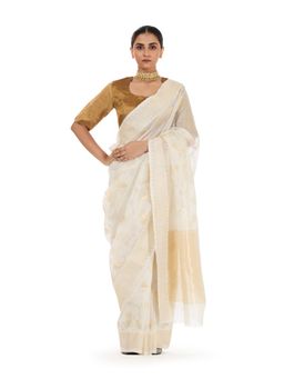 SARI KI ALMARI - Rabbit White Floral Woven Saree with Blouse Piece