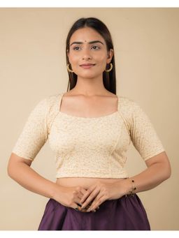 BINDIGASM'S ADVI - Aarohi Metallic Gold Floral Print Zari Sweetheart Neck Stretchable Blouse