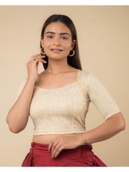 BINDIGASM'S ADVI - Aarohi Metallic Gold Floral Print Zari Sweetheart Neck Stretchable Blouse