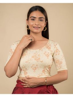 BINDIGASM'S ADVI - Varuna Ivory Gold Metallic Embellished Dori Tassel Back Stretchable Blouse