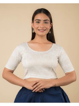 BINDIGASM'S ADVI - Varuna Ivory Gold Metallic Embellished Dori Tassel Back Stretchable Blouse