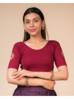 BINDIGASM'S ADVI - Maroon Mirari Zari Embroidered Cut Work Stretchable Blouse