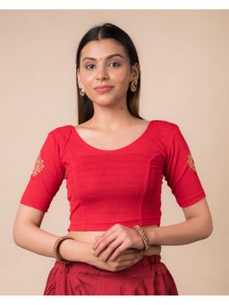 BINDIGASM'S ADVI - Red Mirari Zari Embroidered Cut Work Stretchable Blouse