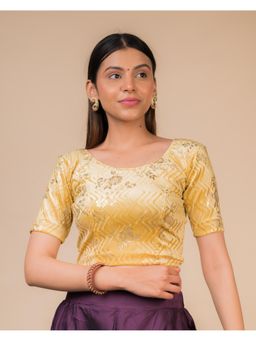 BINDIGASM'S ADVI - Beige Shabri Velvet Metallic Floral Potli Detail Stretchable Blouse