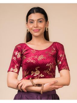 BINDIGASM'S ADVI - Maroon Shabri Velvet Metallic Floral Potli Detail Stretchable Blouse