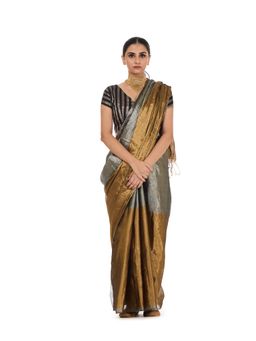 SARI KI ALMARI - Glam Gold Colorblock Woven Saree with Blouse Piece