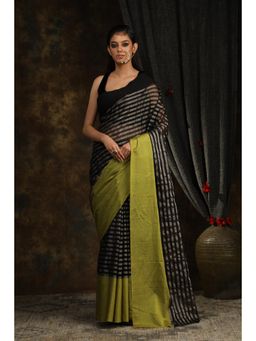 SARI KI ALMARI - Delight Black Stripes Woven Saree with Blouse Piece
