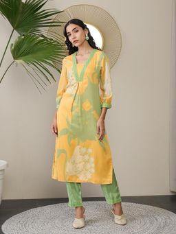 ADORNIA - Women Floral V-Neck Kurta Paired Pant (Set of 2)