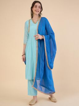 ADORNIA - Princess Cut Regular Sleeves Kurta Paired with Pant & Dupatta (Set of 3)