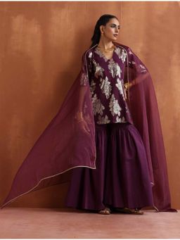 trueBrowns - Purple Metallic Kurta & Sharara with Dupatta (Set of 3)