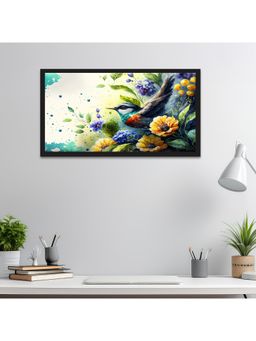 Dekorstation - Bird with Flowers Illustration Floating Canvas Wall Painting