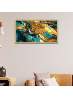 Dekorstation - Blue & Gold Luxury Marble Art Print Floating Canvas Wall Painting