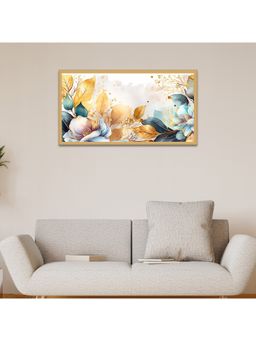 Dekorstation - Leaves with Flower Modern Art Print Floating Canvas Wall Painting