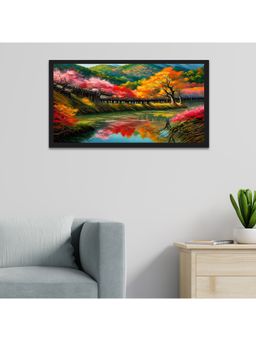 Dekorstation - Beautiful Autumn Wooden Bridge River Nature Canvas Wall Painting