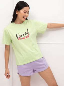 Twenty Dresses by Nykaa Fashion - Green Graphic Print Crew Neck Short Sleeves T Shirt