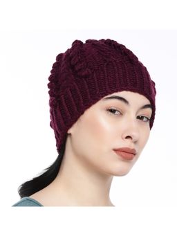 Magic Needles - Women Burgundy Self Design Beanie