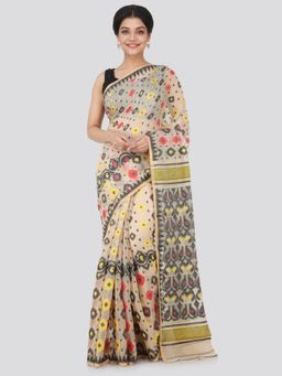 PinkLoom - Women's Soft Cotton Jamdani Saree Without Blouse Piece,Beige