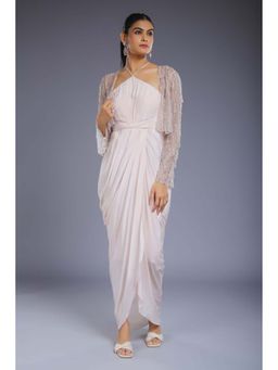 Ellemora - Pink Drape A Line Maxi Dress With Jacket
