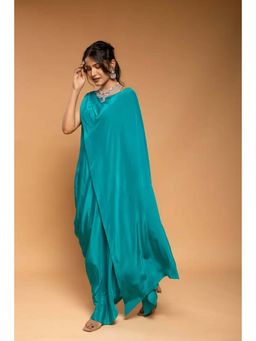 Ellemora - Turquoise Cape Drape A Line Maxi Dress