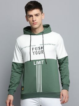 SHOWOFF - Mens Hooded Colourblocked Green Pullover Sweatshirt