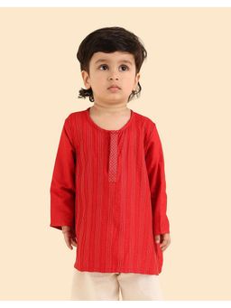 Fabindia - Boys Red Woven Design Round Neck Kurta