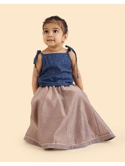 Fabindia - Girls Multi-Color Cotton Silk Stripes Lehenga with Choli