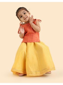 Fabindia - Girls Multi-Color Cotton Silk Stripes Lehenga with Choli