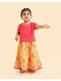 Fabindia - Girls Multi-Color Cotton Floral Lehenga with Choli