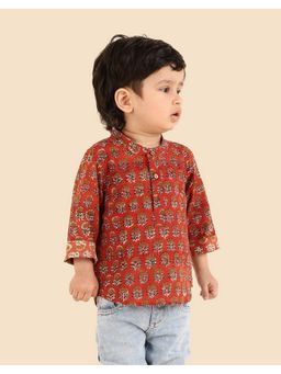 Fabindia - Boys Red Printed Mandarin Collar Kurta