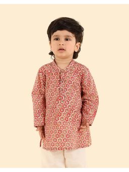 Fabindia - Boys Red Printed Mandarin Collar Kurta