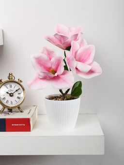 ARICK DECOR - Artificial Pink Magnolia Flower Bonsai Plant with Pot