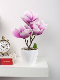 ARICK DECOR - Artificial Purple Magnolia Flower Bonsai Plant with Pot