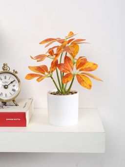 ARICK DECOR - Artificial Orange Schefflera Mini Bonsai Plant with Pot