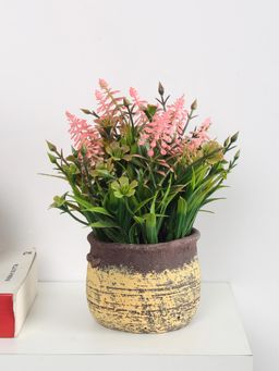 ARICK DECOR - Artificial Light Pink Flowers Plants Bonsai with Seremet Pot