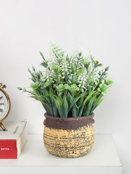 ARICK DECOR - Artificial White Flowers Plants Bonsai with Seremet Pot