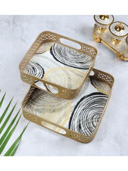 Amaya Decors - Black and Gold Ring Design Platters (Pack of 2)