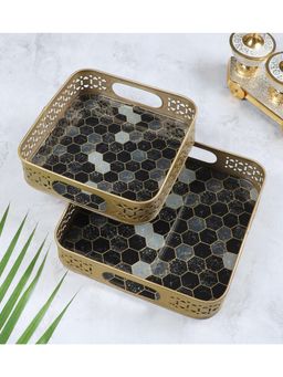 Amaya Decors - Black and Grey Blocks Meena Platters (Pack of 2)