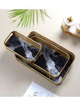 Amaya Decors - Multi-Color Rectangular Wavy Meena Platters (Pack of 3)