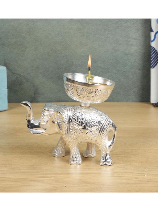 Amaya Decors Silver Aluminium Elephant Akhand Dia