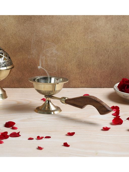 Amaya Decors Brass and Wooden Dhoop Dani