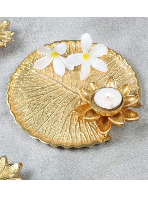Amaya Decors Gold Floral Aluminium Puja Thali