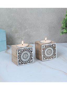 Amaya Decors - Mango Wood Cube Tealight Holders (Pack of 2)