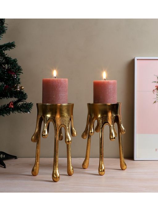 Amaya Decors Gold Melting Drop Candle Holders (Pack of 2)