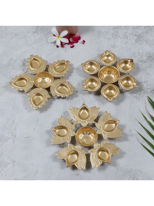 Amaya Decors Metal Lotus and Flower Dia Urli (Pack of 3)