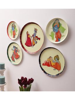 Amaya Decors - Radhey-Krishna Graphic Metal and Meena Wall Arts Plates (Pack of 5)
