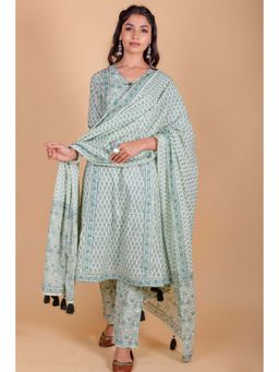 NAVYAS FASHION - Jade Green A Line Kurta Dupatta (Set of 3)