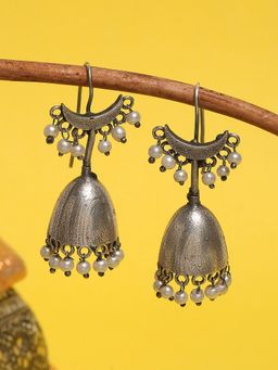 OOMPH - Oxidised Silver Look Alike Contemporary Ethnic Jhumka Earrings