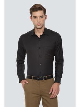 Louis Philippe - Men Black Textured Full Sleeves Formal Shirt
