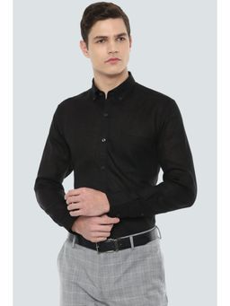 Louis Philippe - Men Black Slim Fit Textured Full Sleeves Formal Shirt