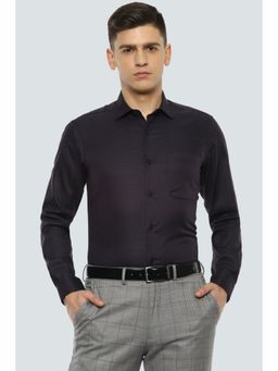 Louis Philippe - Men Black Slim Fit Textured Full Sleeves Formal Shirt